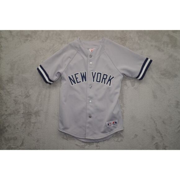 Majestic New York Yankees Jersey Gray Button Front Youth M MLB Stitched Logo - Picture 2 of 6